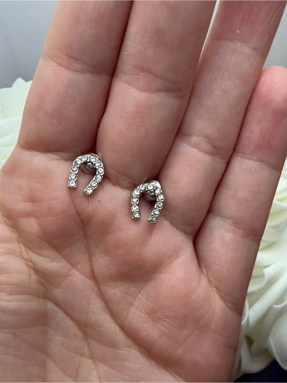 Silver-Tone Horseshoe Crystal Stud Earrings - Women Jewelry